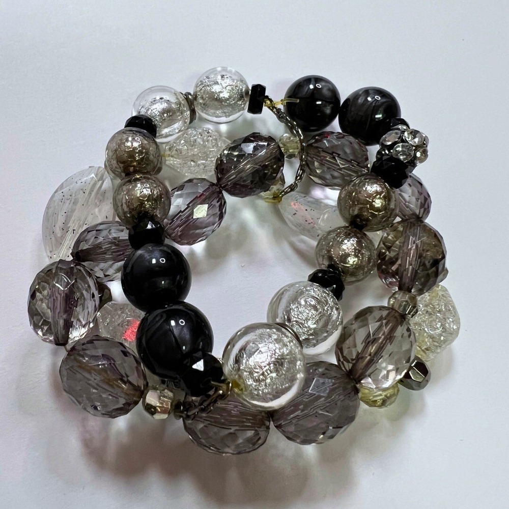 Women's‎ Beaded Bracelet, Black, Gray, & Clear Beads